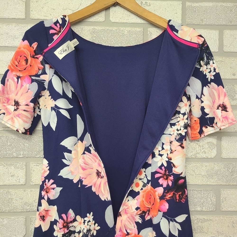 Eliza J Blue Pink Floral Short Sleeve Dress Size 4 - Picture 7 of 9
